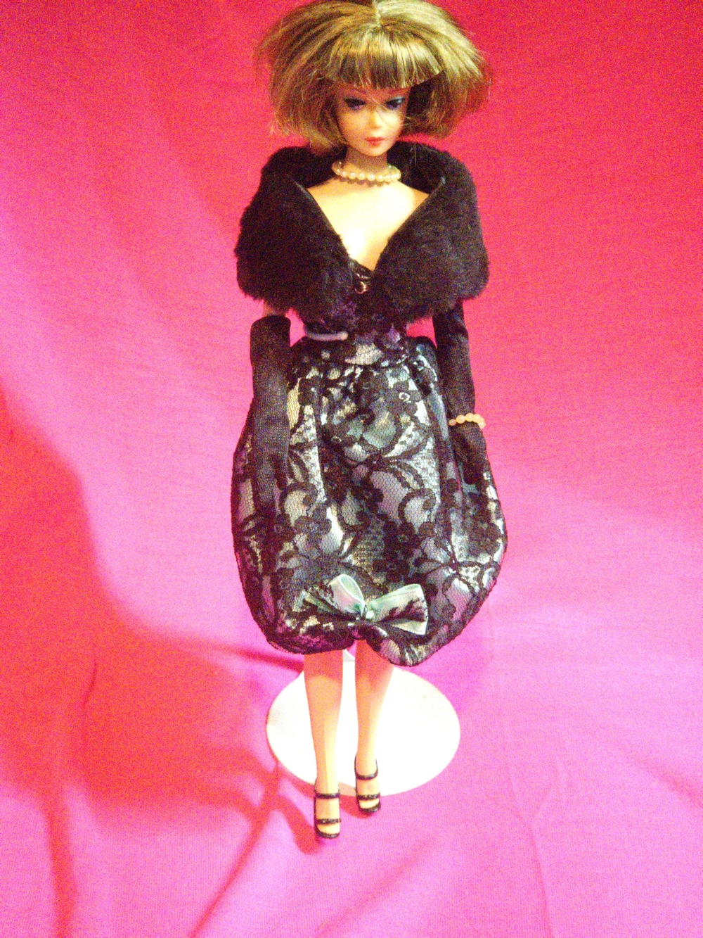 Vintage 90s Hamilton Design Candi Couture Fashion Doll Teal Lace Dress & Fur
